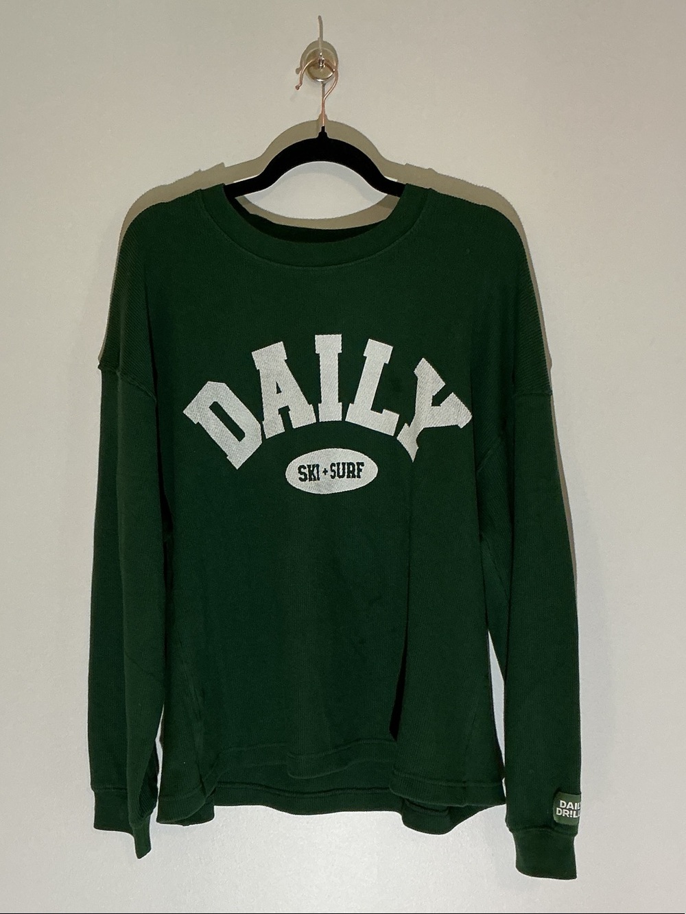 DAILY DRILLS Ski + Surf Green Crewneck Reversible Thermal, Size XS/S, NWOT